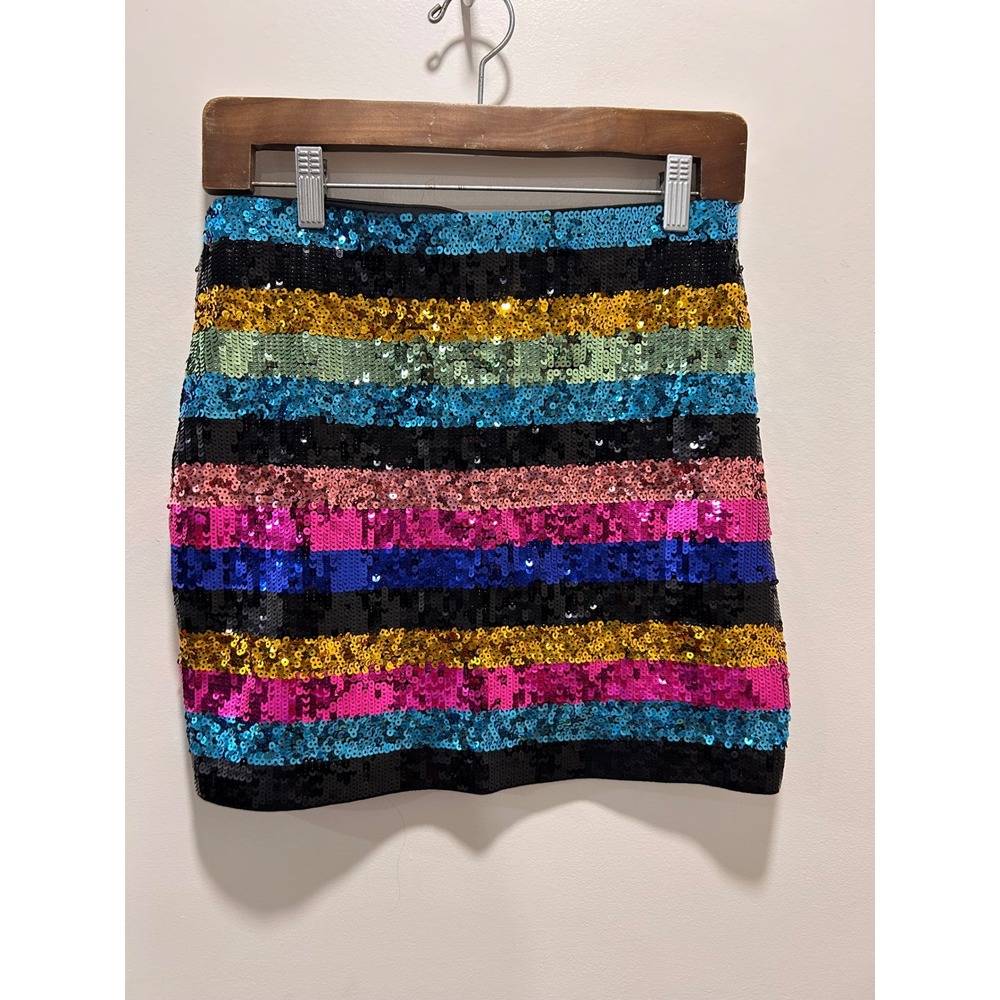 Express rainbow sequin striped mini skirt.  Size small
